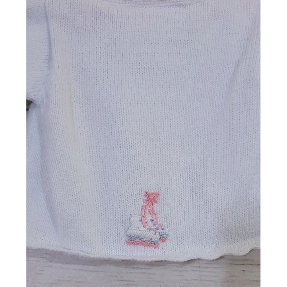 Little English White Hand Embroidered Ice Skate Cotton Cardigan Sweater 6M - Picture 6 of 10